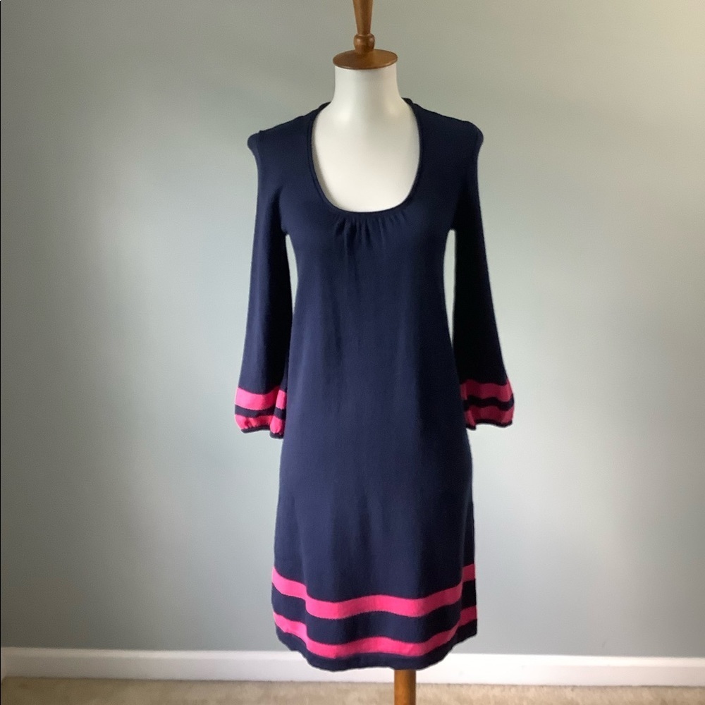 Lilly Pulitzer Merino Wool Navy Pink Stripe Shift Dress XS